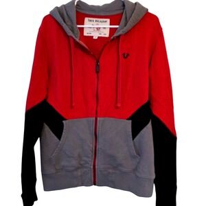 True Religion Red Black Gray Chevron Zip Hoodie Sweatshirt Mens M/M